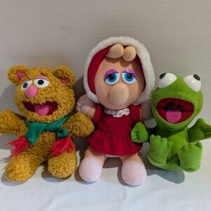 Kermit Fozzie Bear Miss piggy 8” Christmas Plush 1987 Muppets Henson McDonalds